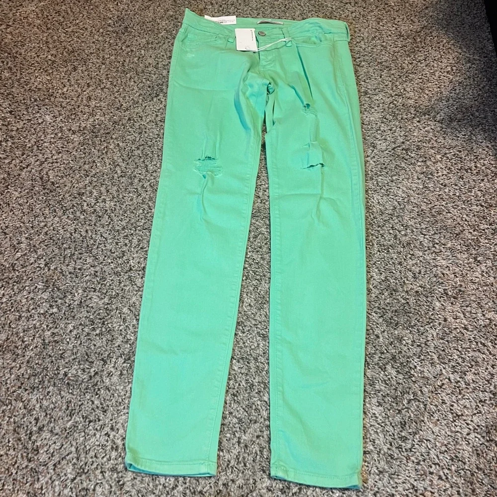 Flying Monkey Women Jeans Mint Green Distressed Skinny Size 29 - Picture 1 of 7